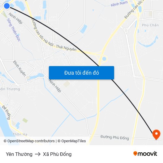 Yên Thường to Xã Phù Đổng map