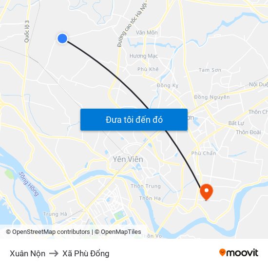 Xuân Nộn to Xã Phù Đổng map