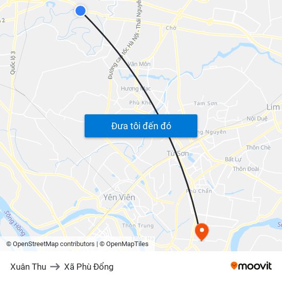 Xuân Thu to Xã Phù Đổng map