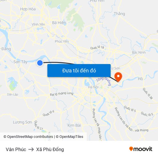 Vân Phúc to Xã Phù Đổng map