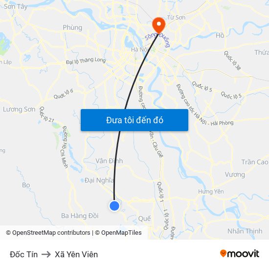 Đốc Tín to Xã Yên Viên map