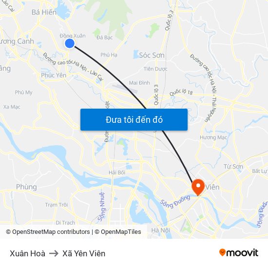 Xuân Hoà to Xã Yên Viên map