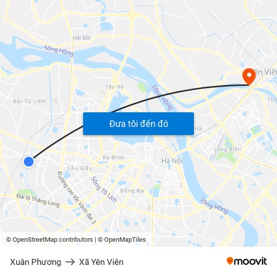 Xuân Phương to Xã Yên Viên map