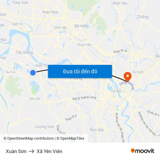 Xuân Sơn to Xã Yên Viên map