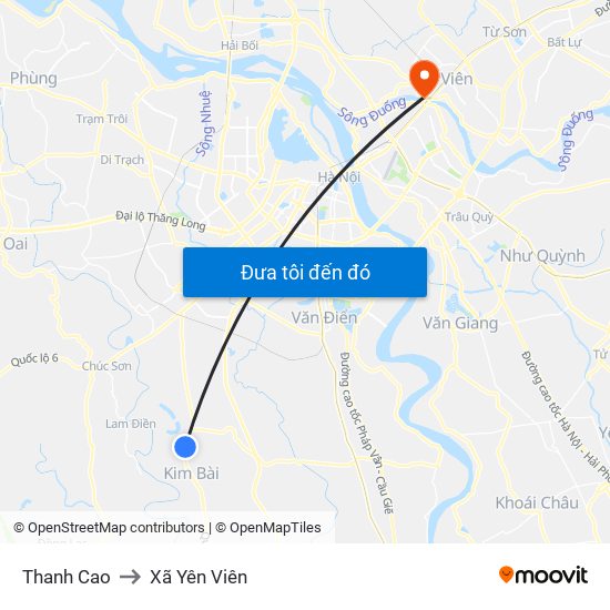 Thanh Cao to Xã Yên Viên map