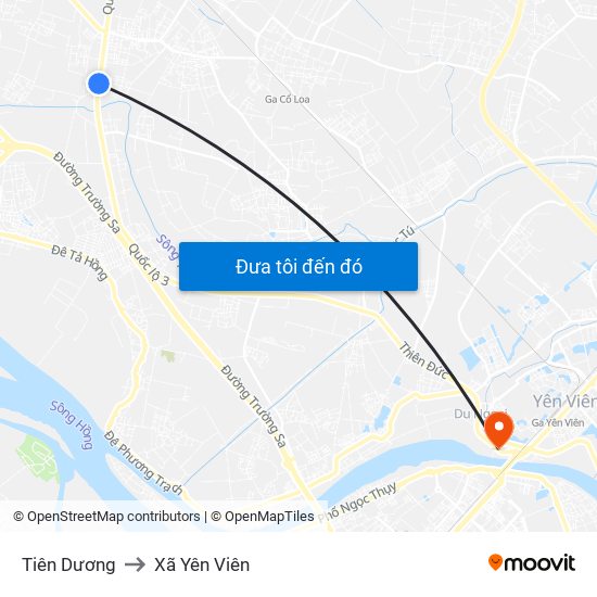 Tiên Dương to Xã Yên Viên map