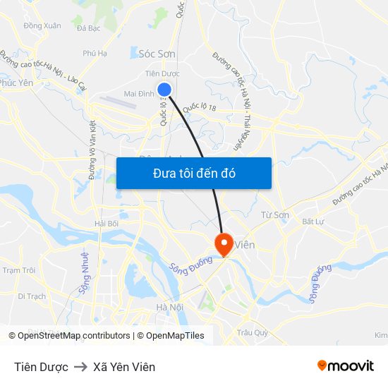 Tiên Dược to Xã Yên Viên map