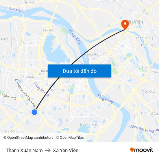 Thanh Xuân Nam to Xã Yên Viên map