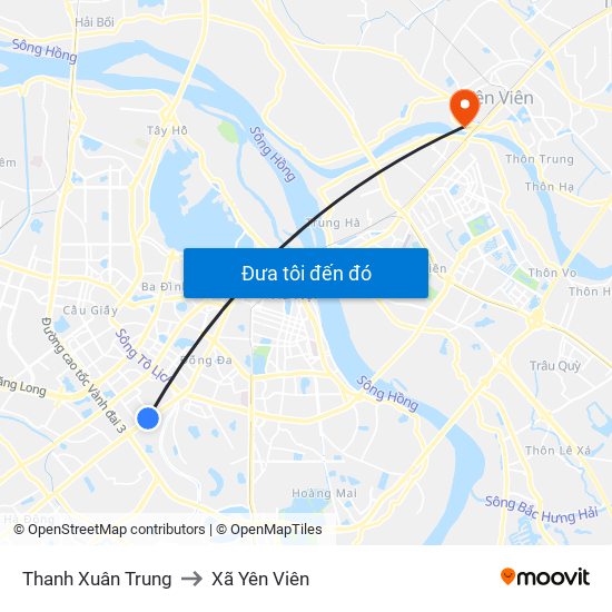 Thanh Xuân Trung to Xã Yên Viên map