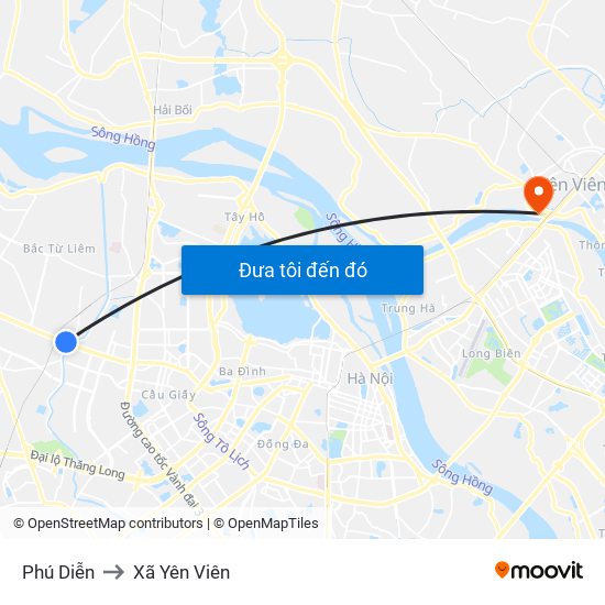 Phú Diễn to Xã Yên Viên map