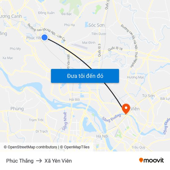 Phúc Thắng to Xã Yên Viên map