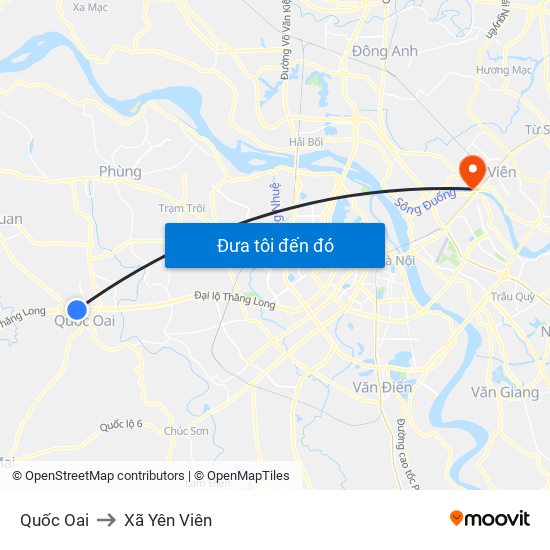 Quốc Oai to Xã Yên Viên map