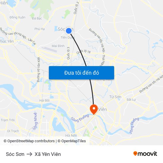 Sóc Sơn to Xã Yên Viên map