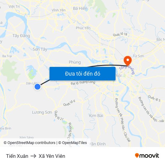 Tiến Xuân to Xã Yên Viên map