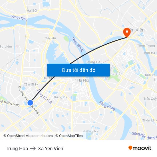 Trung Hoà to Xã Yên Viên map