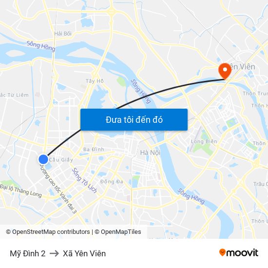 Mỹ Đình 2 to Xã Yên Viên map