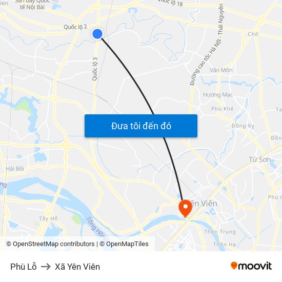 Phù Lỗ to Xã Yên Viên map