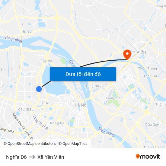 Nghĩa Đô to Xã Yên Viên map