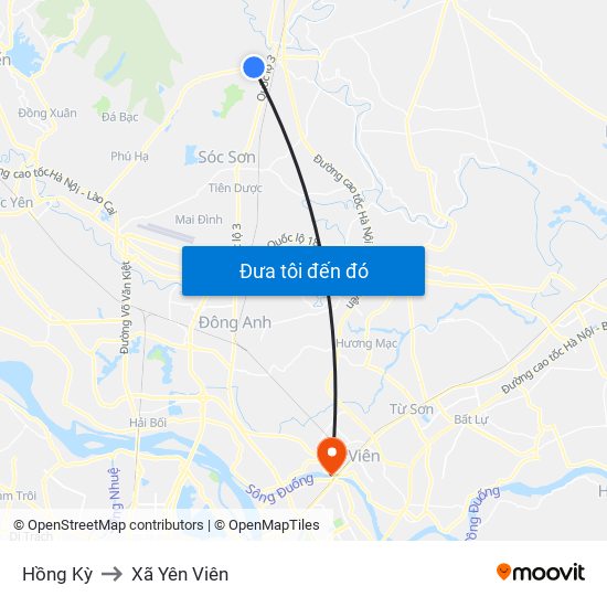Hồng Kỳ to Xã Yên Viên map