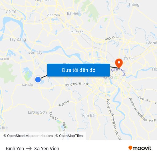 Bình Yên to Xã Yên Viên map