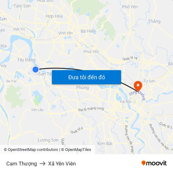 Cam Thượng to Xã Yên Viên map