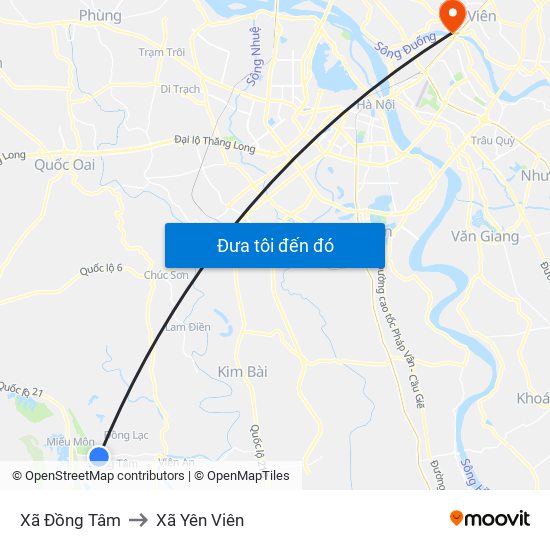 Xã Đồng Tâm to Xã Yên Viên map