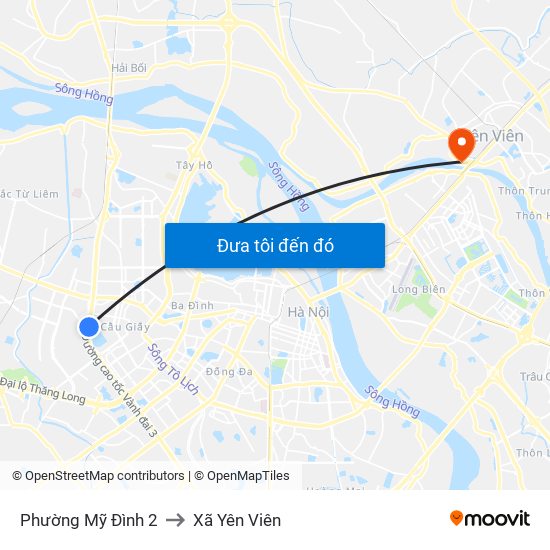 Phường Mỹ Đình 2 to Xã Yên Viên map