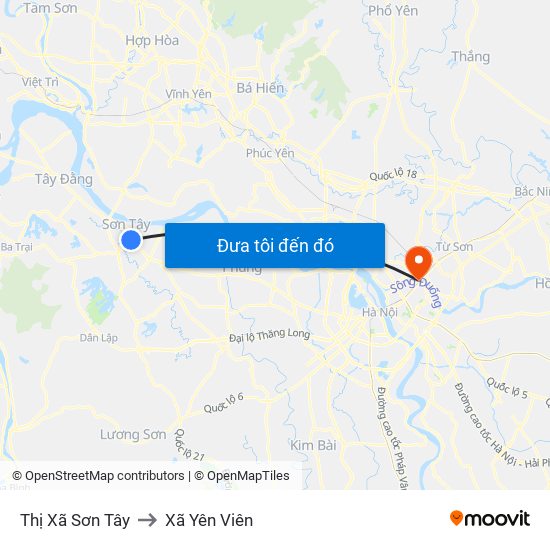 Thị Xã Sơn Tây to Xã Yên Viên map