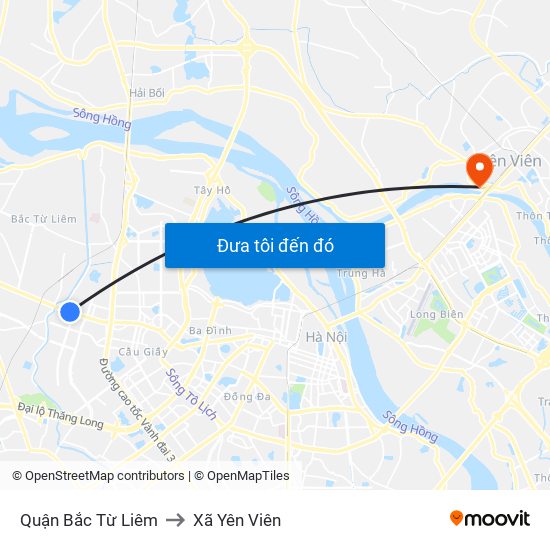 Quận Bắc Từ Liêm to Xã Yên Viên map