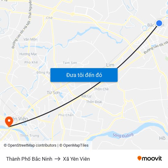 Thành Phố Bắc Ninh to Xã Yên Viên map