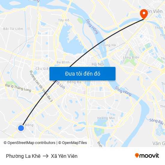 Phường La Khê to Xã Yên Viên map