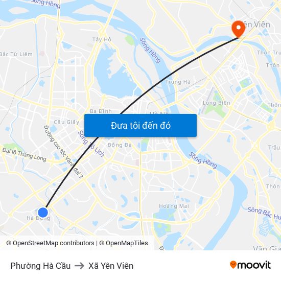 Phường Hà Cầu to Xã Yên Viên map