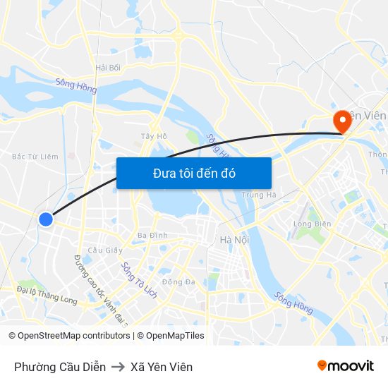 Phường Cầu Diễn to Xã Yên Viên map