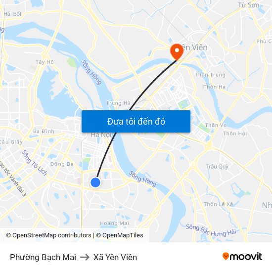 Phường Bạch Mai to Xã Yên Viên map