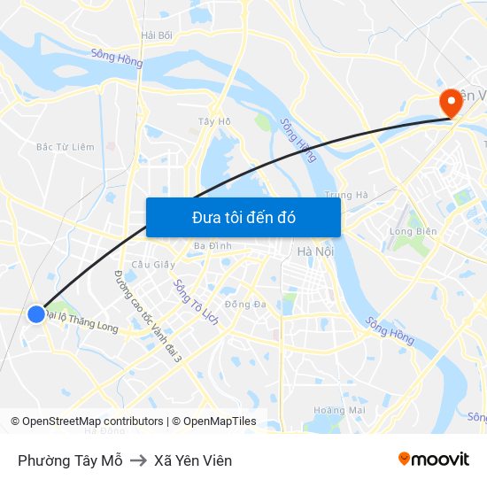 Phường Tây Mỗ to Xã Yên Viên map