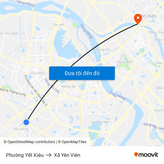 Phường Yết Kiêu to Xã Yên Viên map