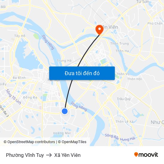 Phường Vĩnh Tuy to Xã Yên Viên map