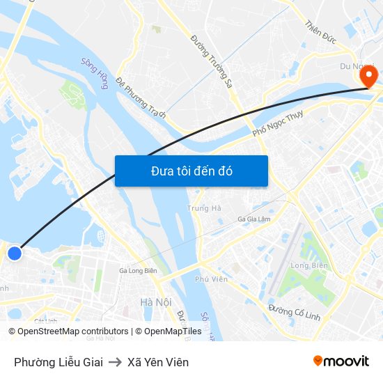 Phường Liễu Giai to Xã Yên Viên map