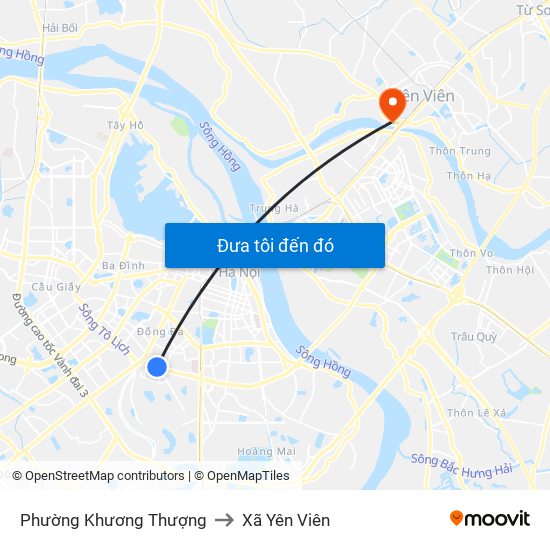 Phường Khương Thượng to Xã Yên Viên map