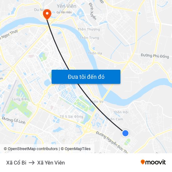 Xã Cổ Bi to Xã Yên Viên map