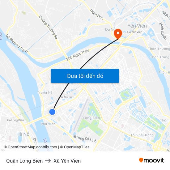Quận Long Biên to Xã Yên Viên map
