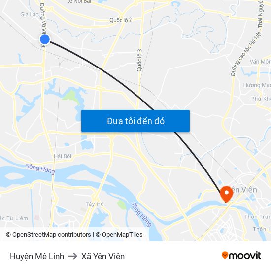 Huyện Mê Linh to Xã Yên Viên map