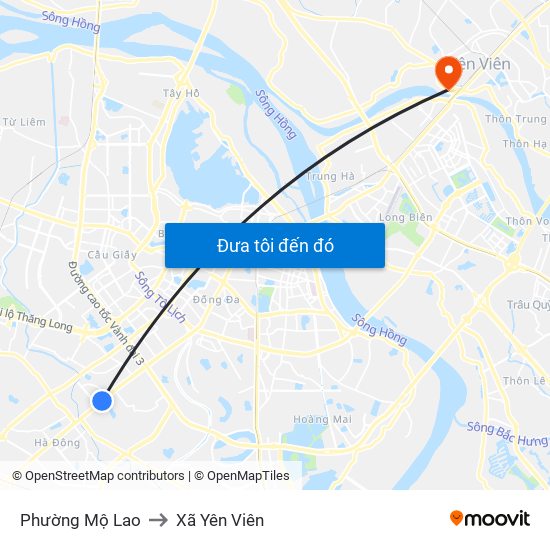Phường Mộ Lao to Xã Yên Viên map