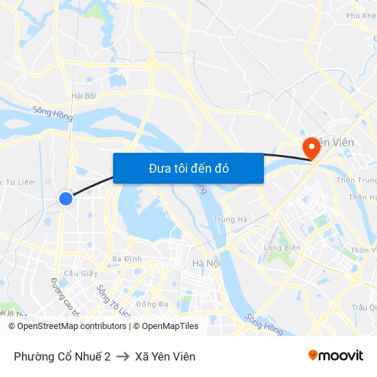 Phường Cổ Nhuế 2 to Xã Yên Viên map