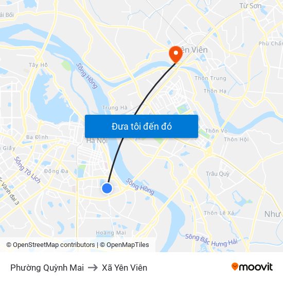 Phường Quỳnh Mai to Xã Yên Viên map