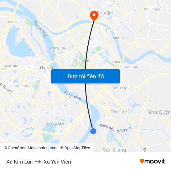 Xã Kim Lan to Xã Yên Viên map