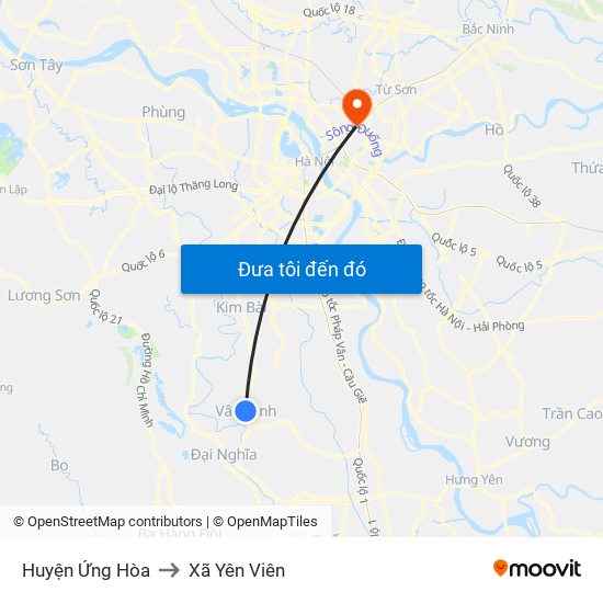 Huyện Ứng Hòa to Xã Yên Viên map