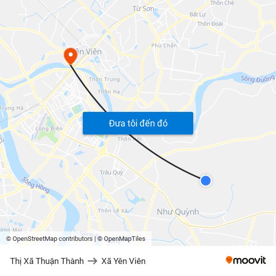 Thị Xã Thuận Thành to Xã Yên Viên map