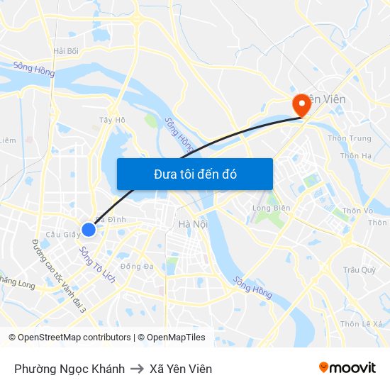 Phường Ngọc Khánh to Xã Yên Viên map