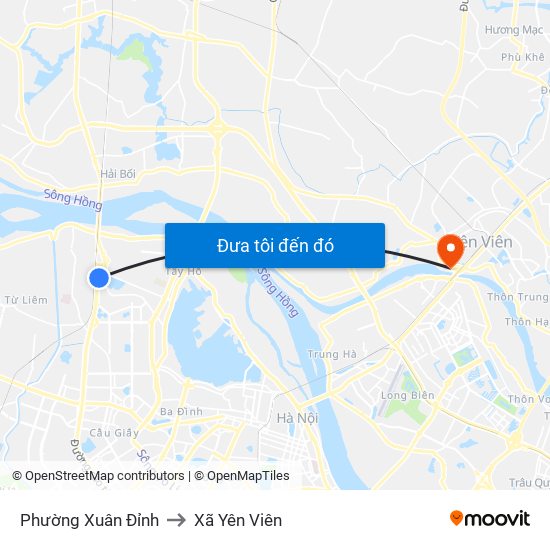 Phường Xuân Đỉnh to Xã Yên Viên map